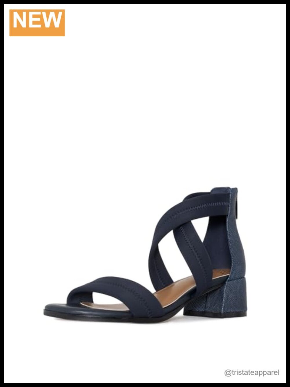 Criss-Cross Stretch Crepe Heeled Sandal with Block Heel & Memory Foam